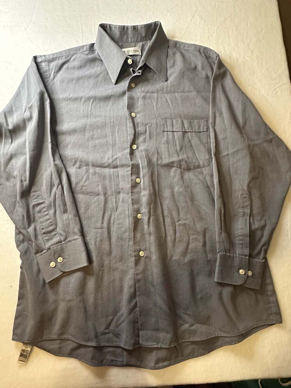 Van Heusen Men's Gray Herringbone Wrinkle Free Long Sleeve Dress Shirt Size 16.5